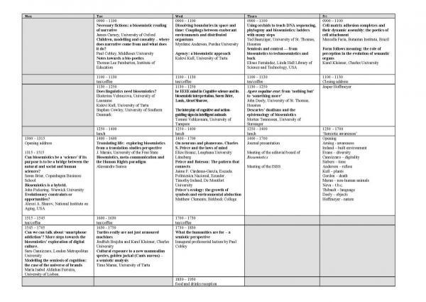 Scchedule Biosemiotics Gathering, July 2014